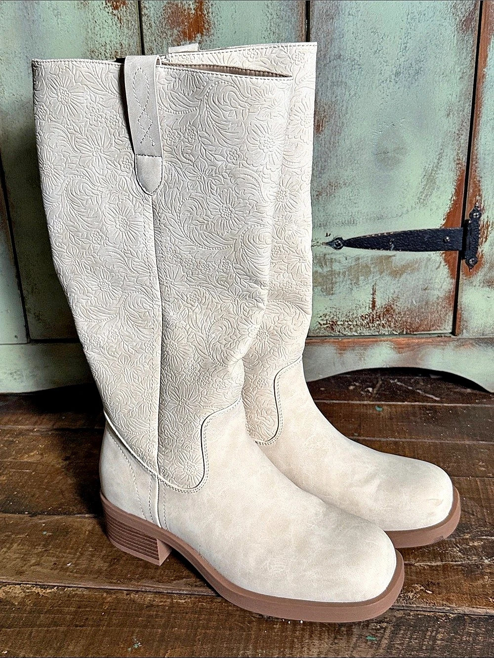 Jessica Simpson Narelle Floral Western Boots White & Brown US 9M